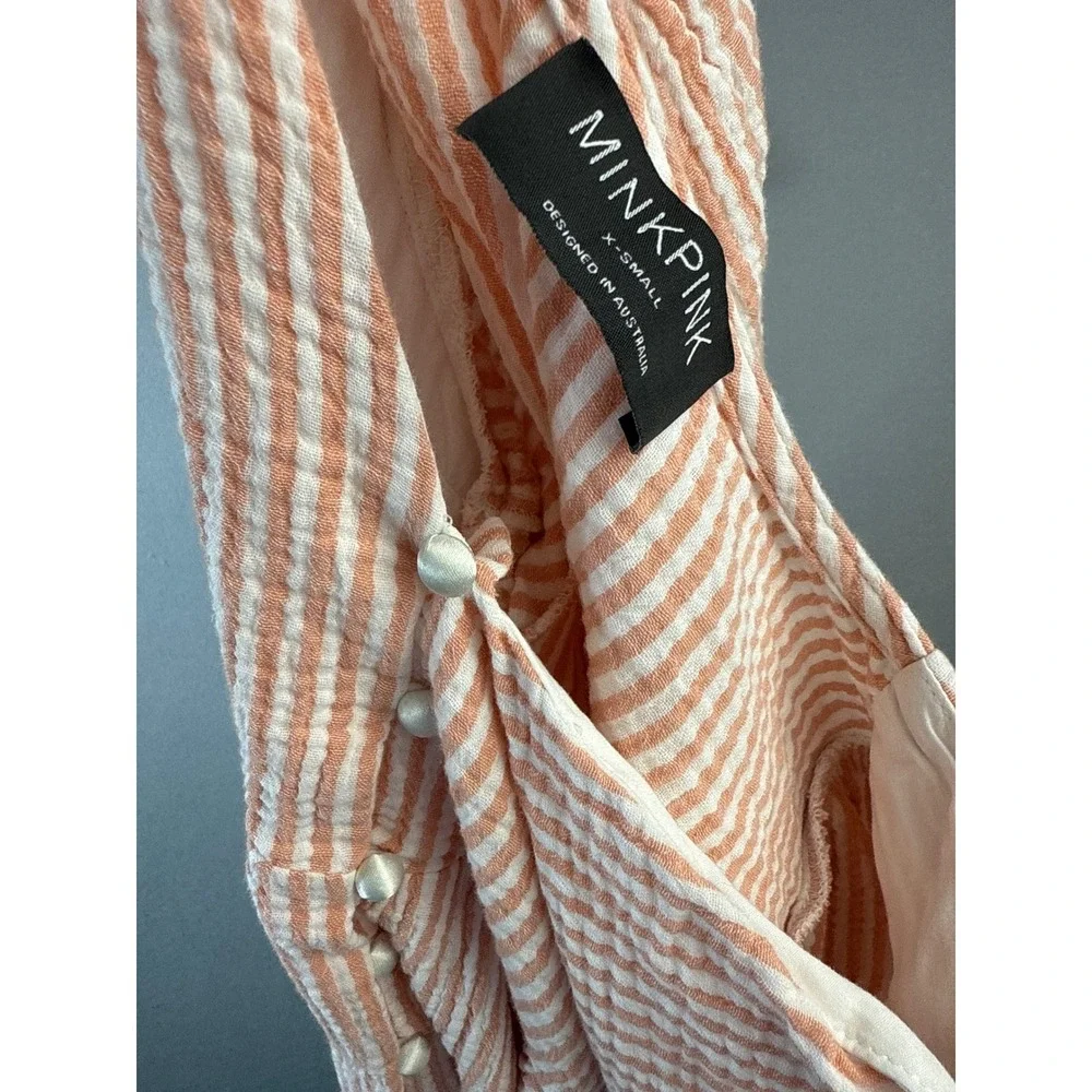 MINKPINK Striped Mini Dress Puff Sleeve Tiered‎ Casual Cute XS Babydoll Milkmaid